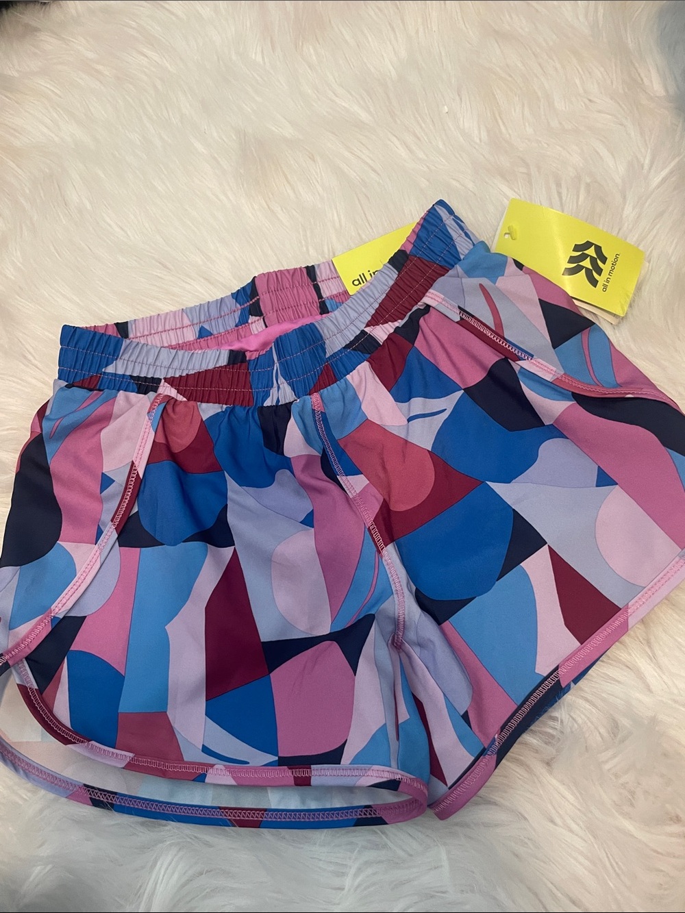 all in motion Girls' Multicolor Abstract Athletic Shorts - Blue, Purple